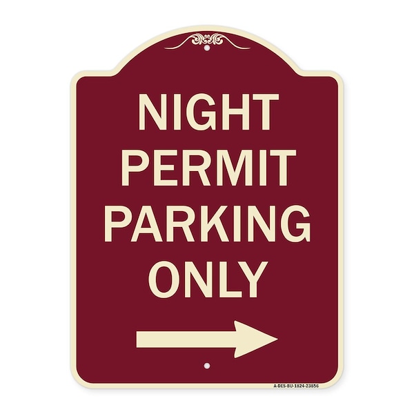 Signmission Night Permit Parking W/ Right Arrow Heavy-Gauge Aluminum Sign, 24" x 18", BU-1824-23856 A-DES-BU-1824-23856 - main